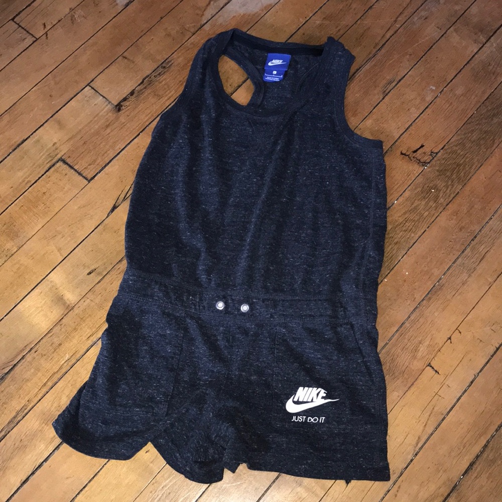 Nikeโ Black Romper Jumpsuit with White Logo